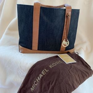 Michael Kors denim and leather tote.